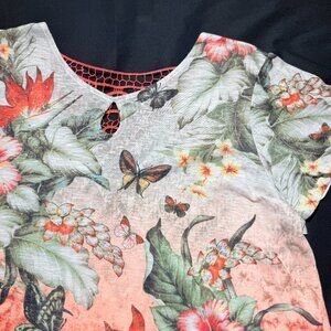 Time & True Womens BOHO Tunic Shirt XXL Orange /White Rhinestones Macrame